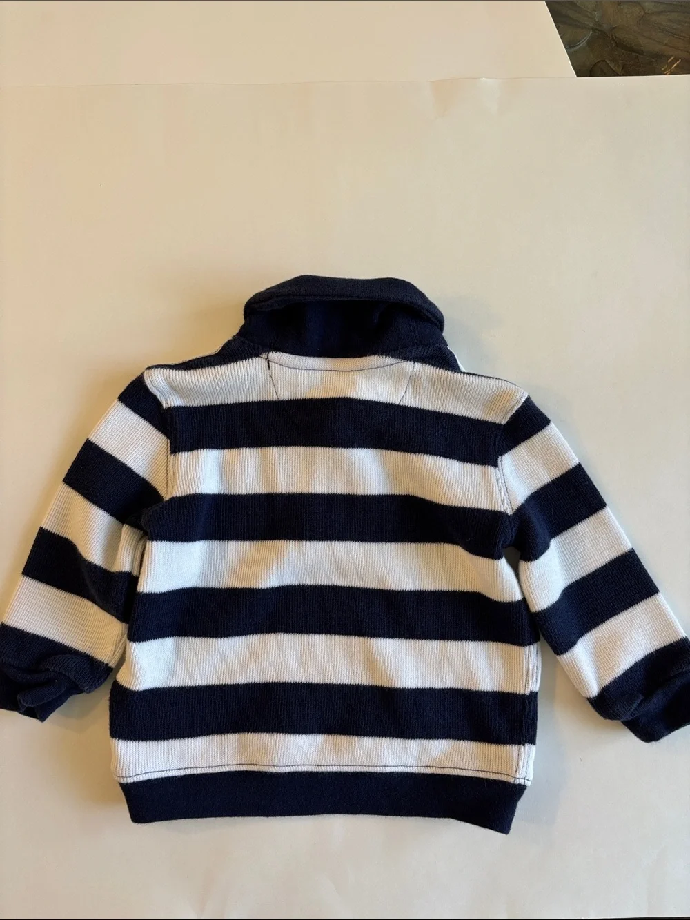 Ralph Lauren Baby Boy Navy White Striped Shawl Collar Sweater Size 9 Months